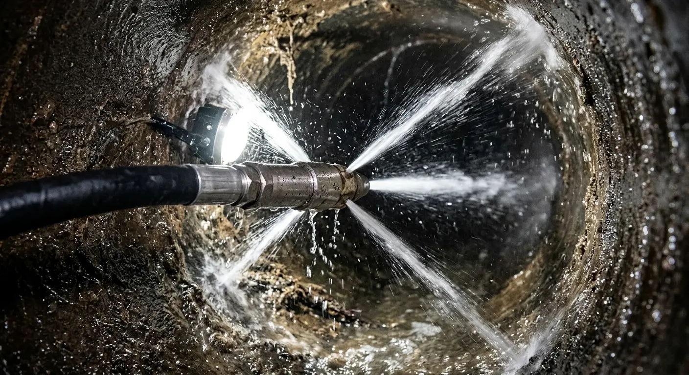 High-pressure hydro jetting nozzle cleaning sewer pipe for Storm Drain Cleaning in Bloomfield